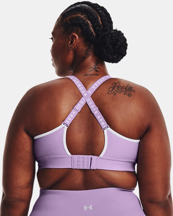Women's UA Infinity Mid Heather Cover Sports Bra in Purple image number 6
